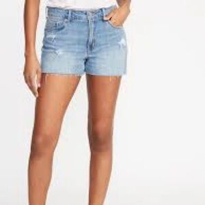 High Rise Distressed Blue Jean Shorts